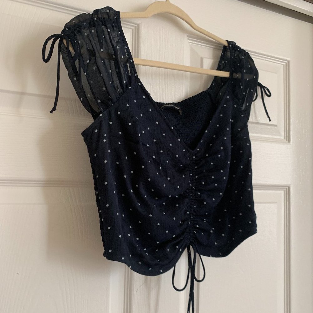 Abercrombie & Fitch Polka Dot Scrunch Tie Crop Top